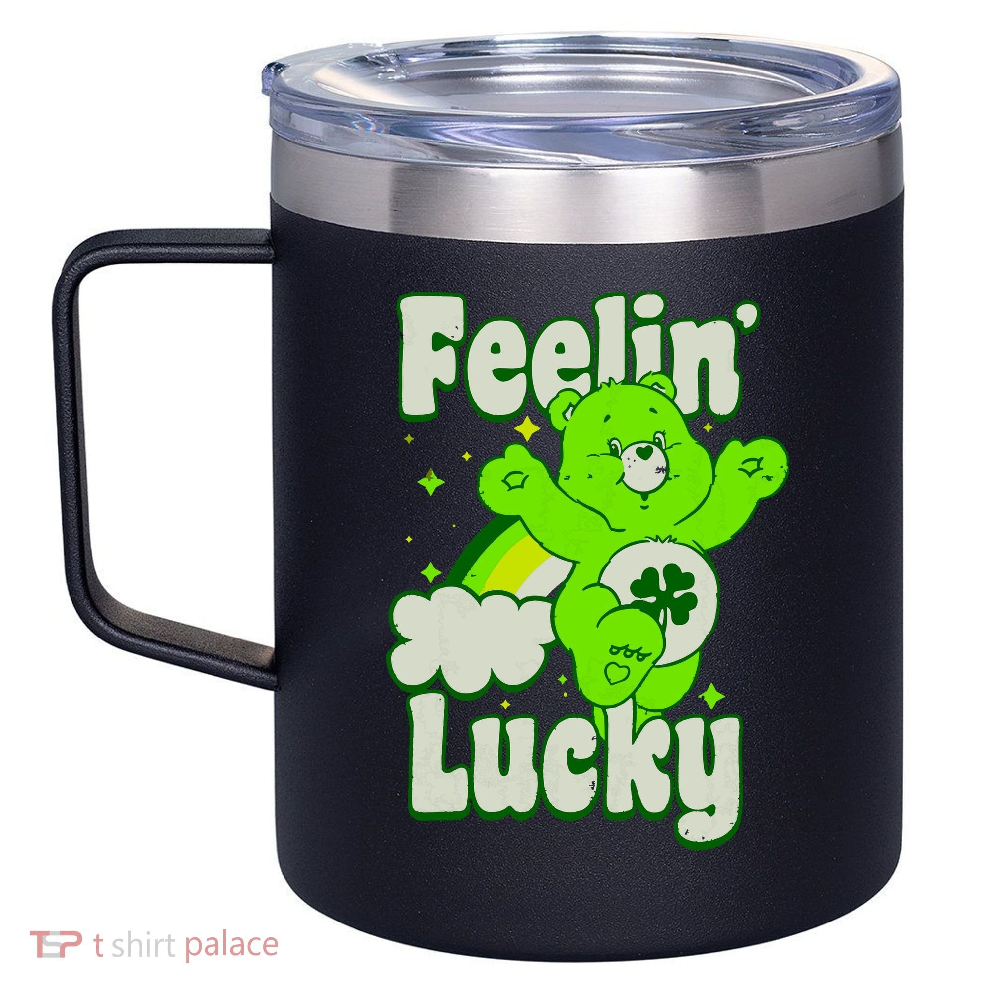 Bears Good Luck Bear Jumping Feelin Lucky Distressed 12oz Stainless Steel Coffee Mug