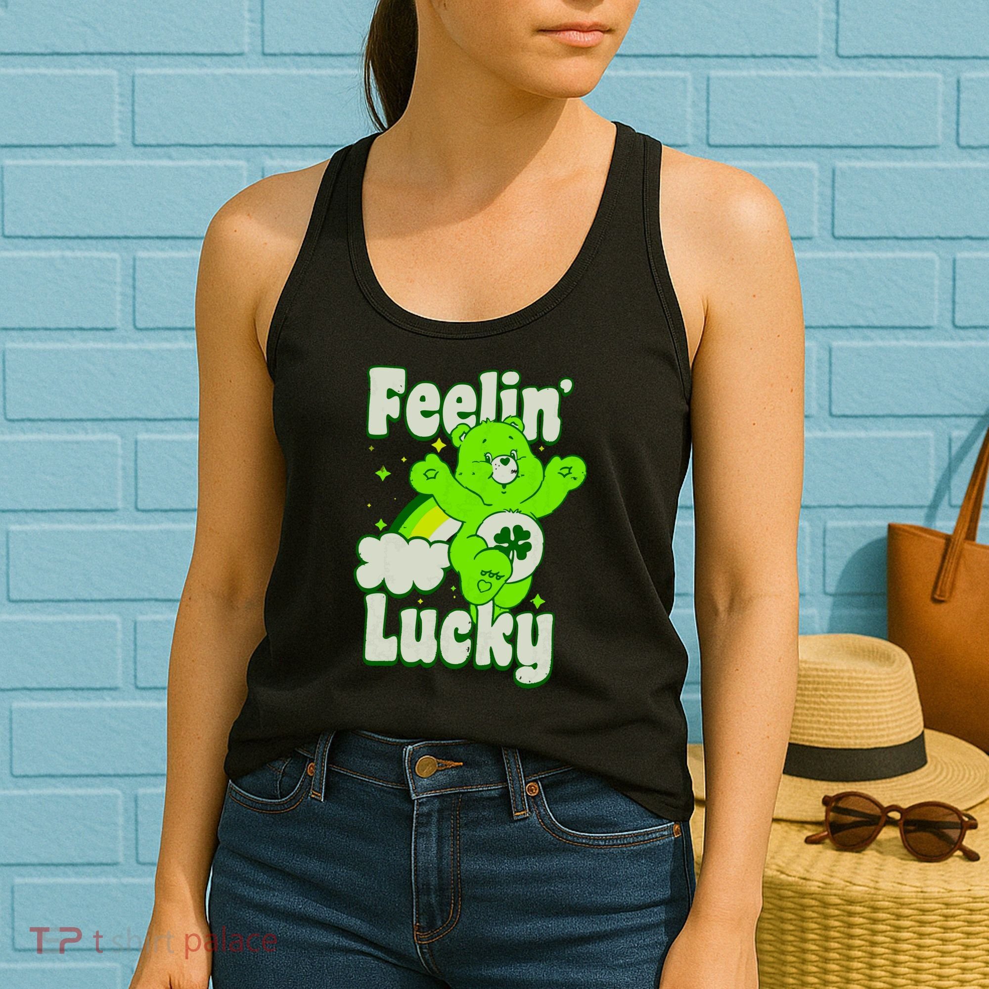 Bears Good Luck Bear Jumping Feelin Lucky Distressed Women's Tank Top