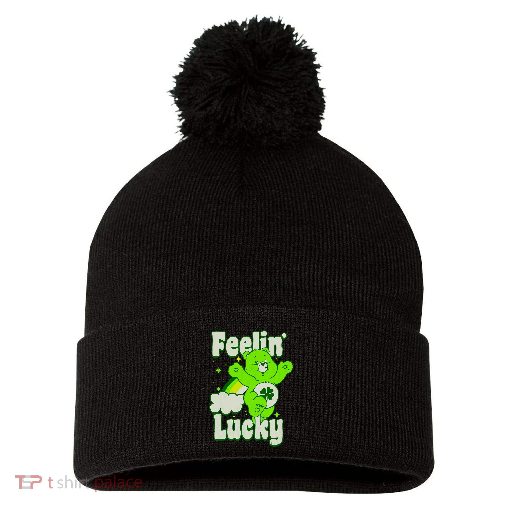 Bears Good Luck Bear Jumping Feelin Lucky Distressed Pom Pom 12in Knit Beanie
