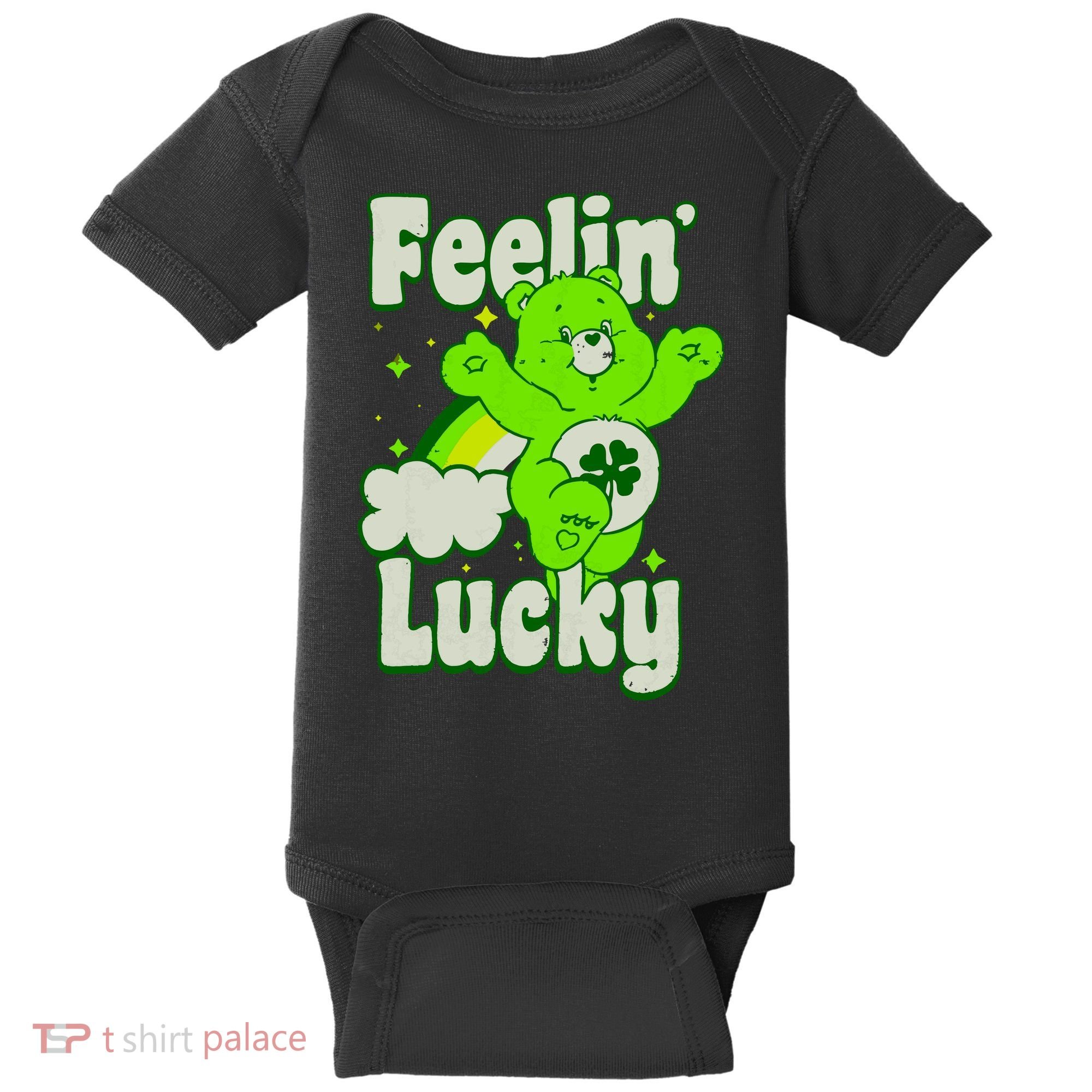 Bears Good Luck Bear Jumping Feelin Lucky Distressed Baby Bodysuit