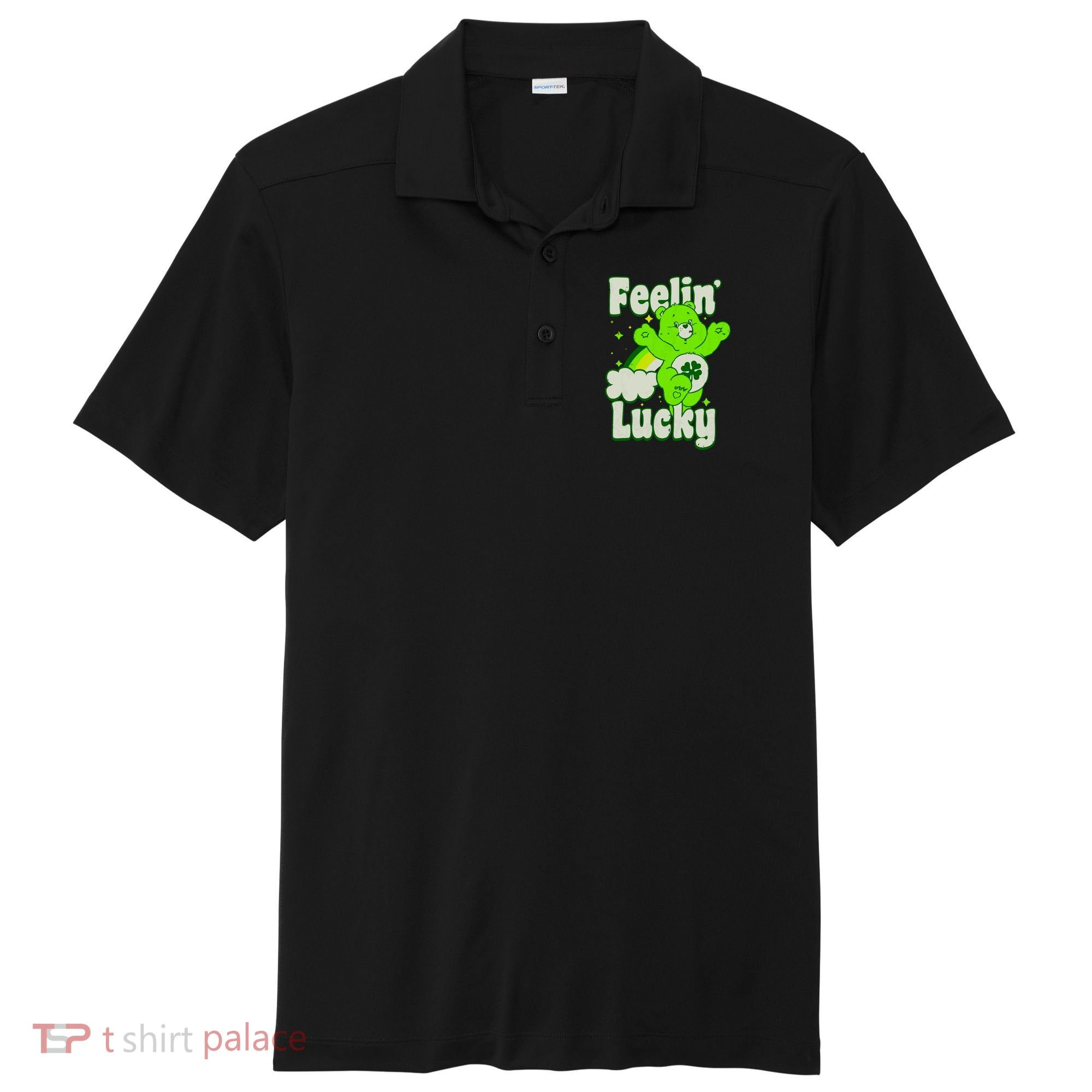 Bears Good Luck Bear Jumping Feelin Lucky Distressed Sport-Tek Posi-UV Pro Polo