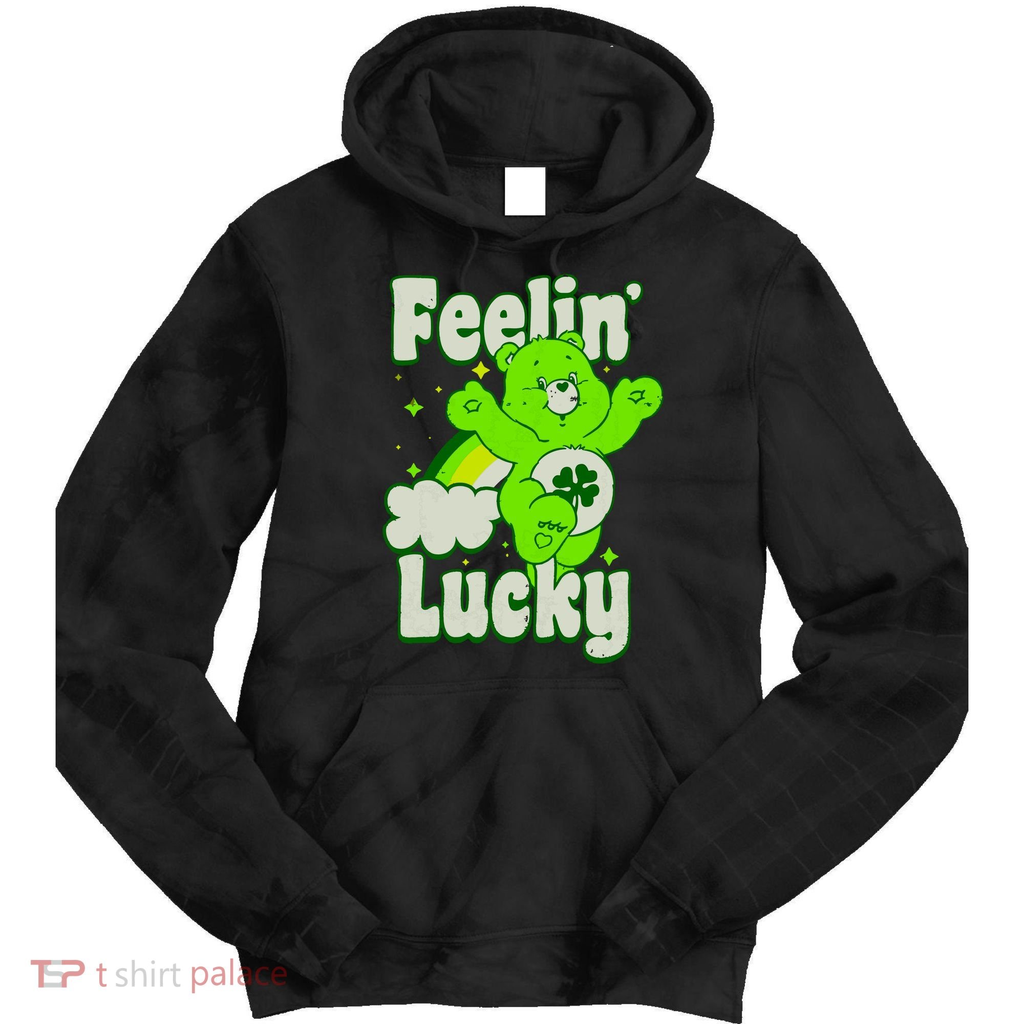 Bears Good Luck Bear Jumping Feelin Lucky Distressed Tie Dye Hoodie