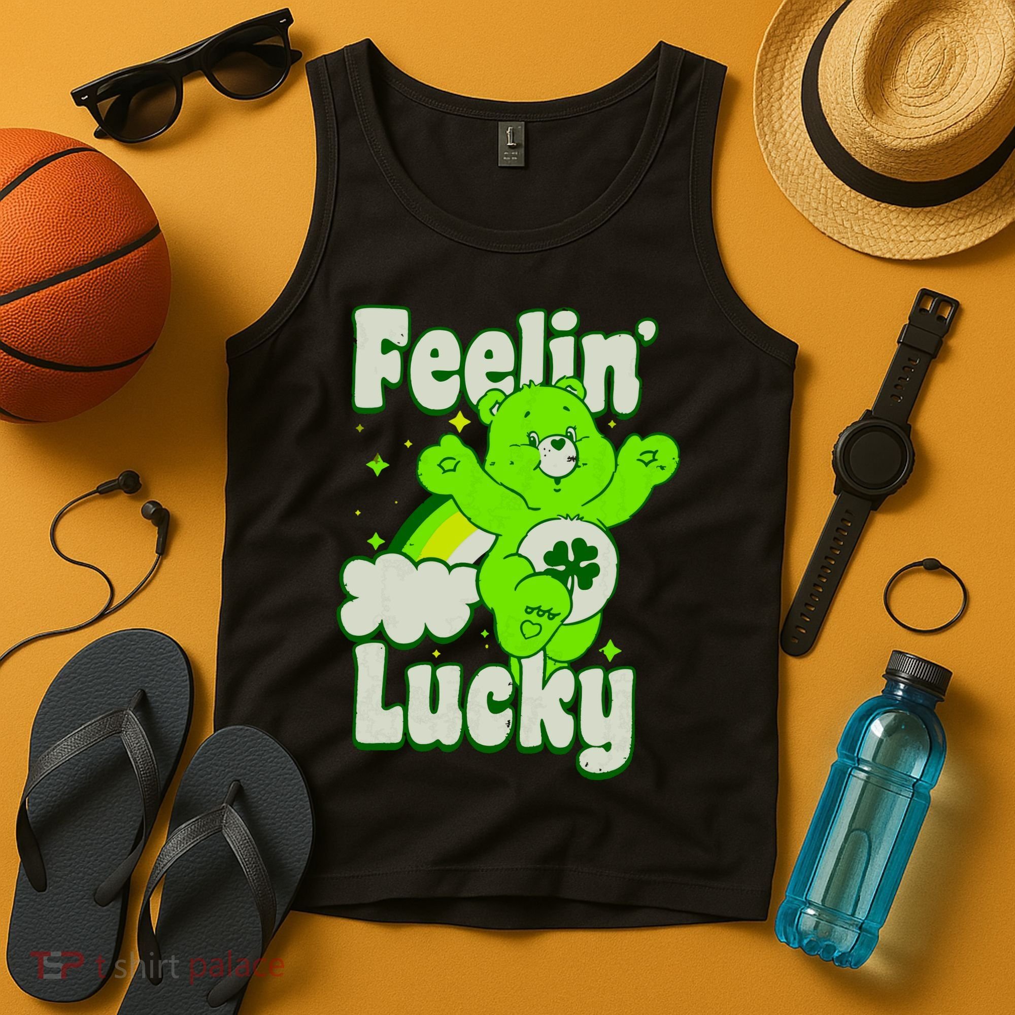 Bears Good Luck Bear Jumping Feelin Lucky Distressed Tank Top