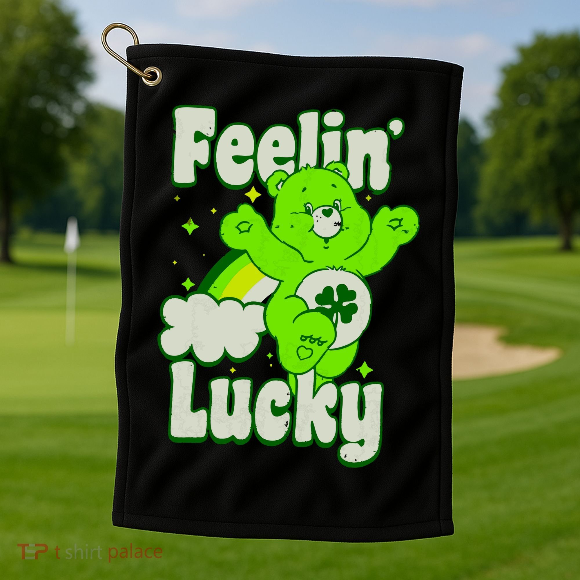 Bears Good Luck Bear Jumping Feelin Lucky Distressed Golf Towel