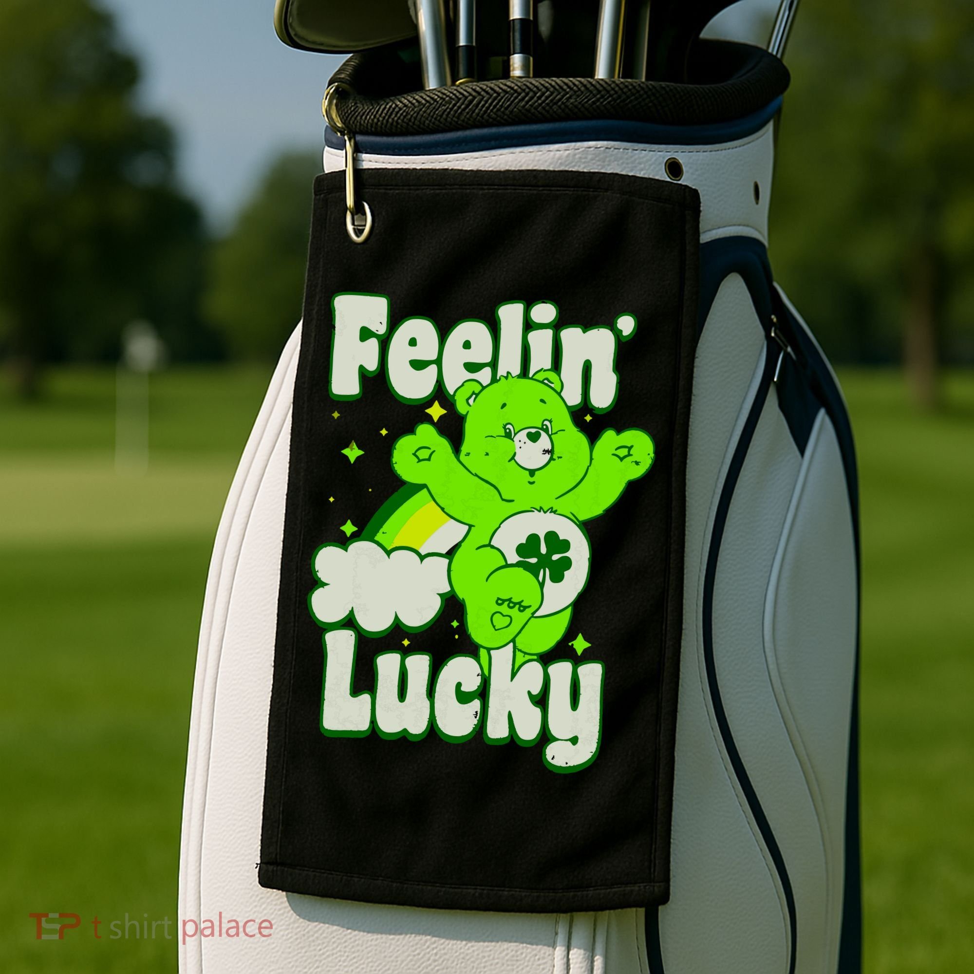 Bears Good Luck Bear Jumping Feelin Lucky Distressed Golf Towel