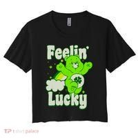 Bears Good Luck Bear Jumping Feelin Lucky Distressed Women's Crop Top Tee thumb 0