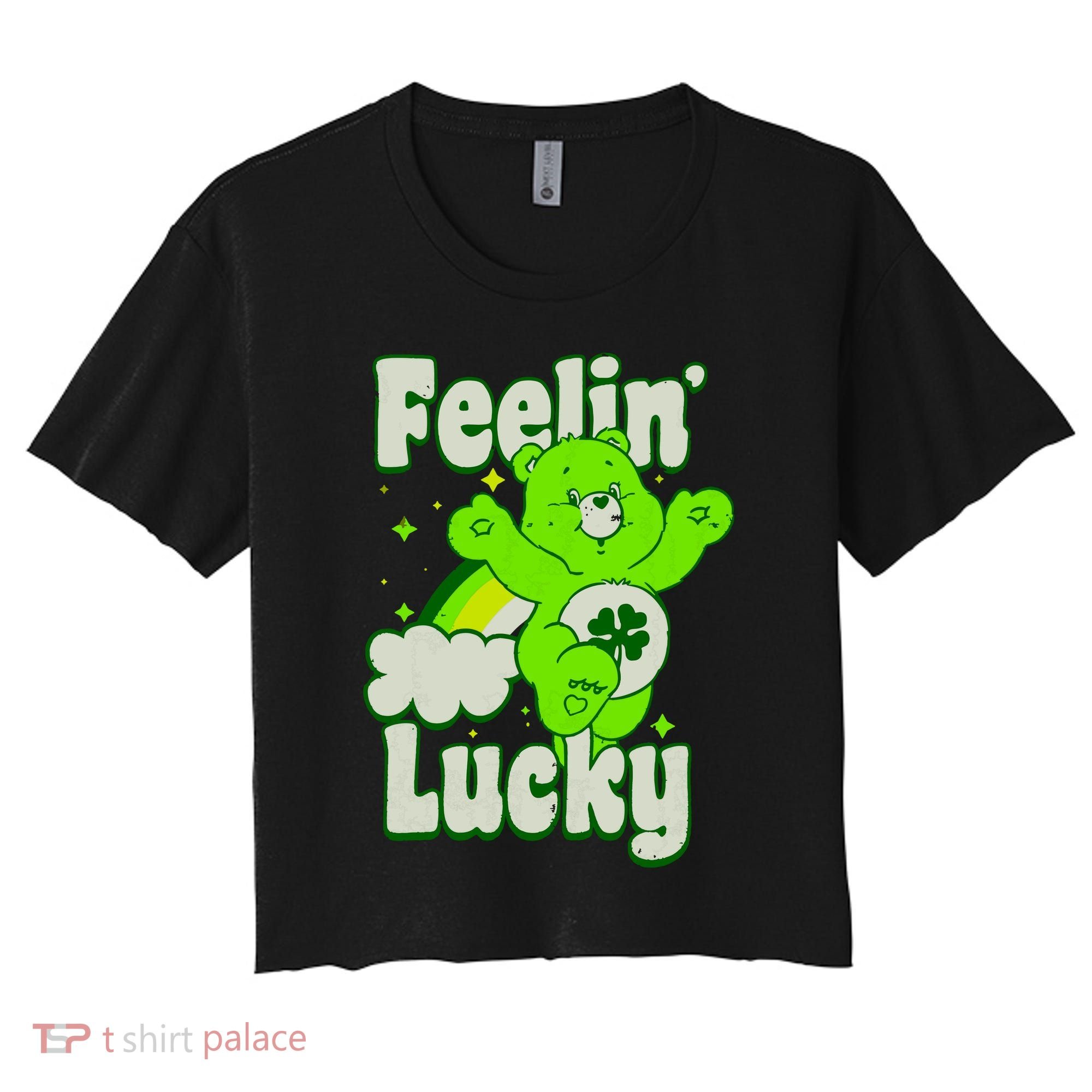 Bears Good Luck Bear Jumping Feelin Lucky Distressed Women's Crop Top Tee