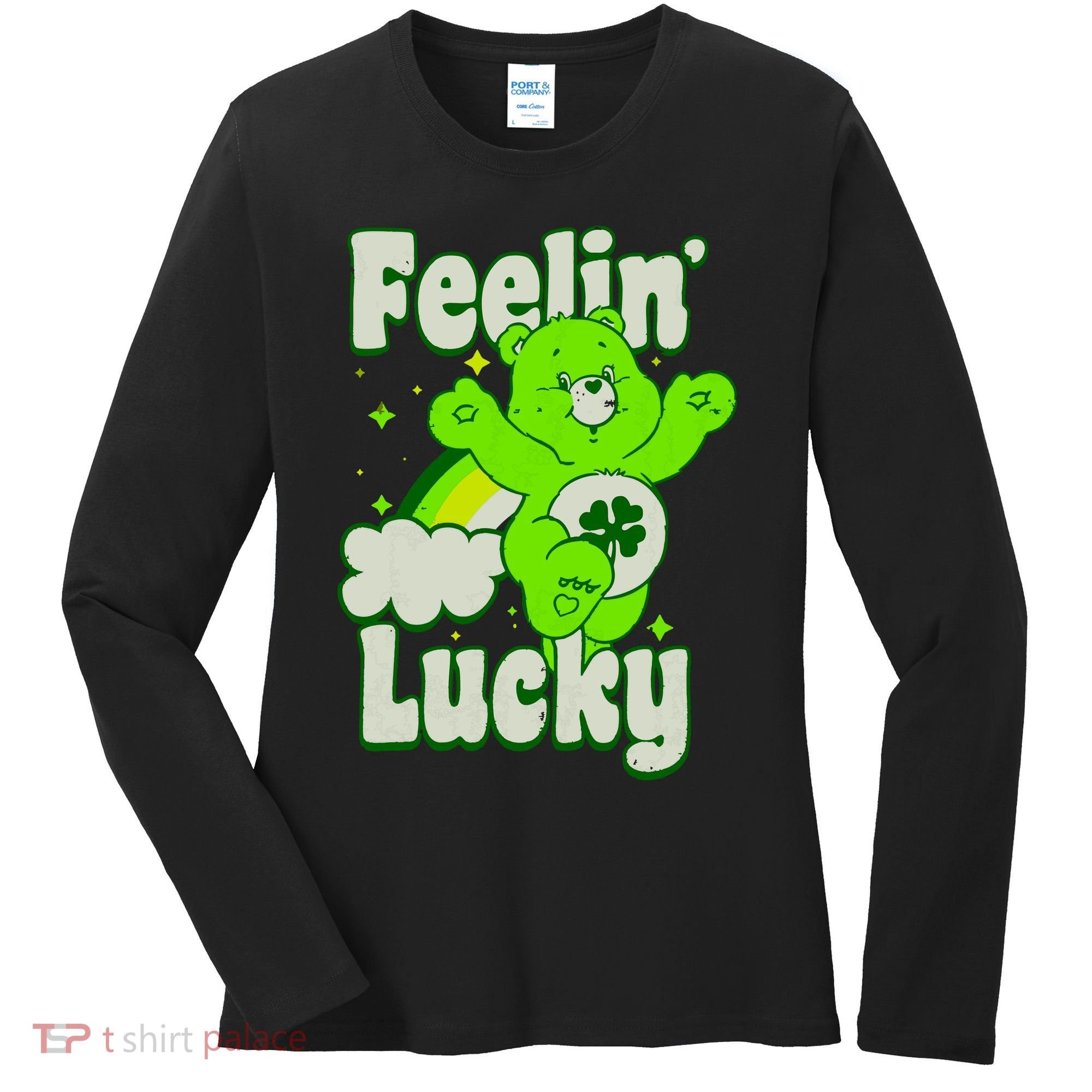 Bears Good Luck Bear Jumping Feelin Lucky Distressed Women's Long Sleeve Shirt