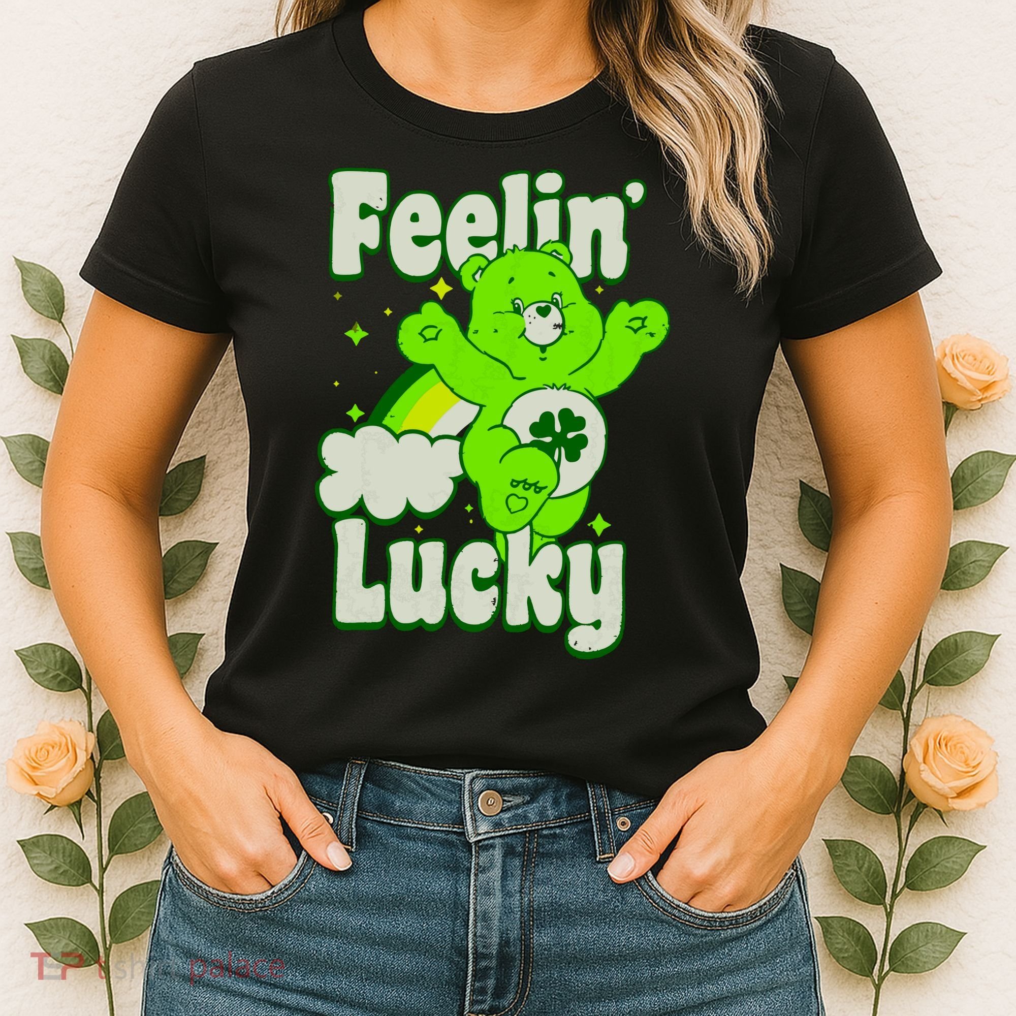 Bears Good Luck Bear Jumping Feelin Lucky Distressed Women's T-Shirt