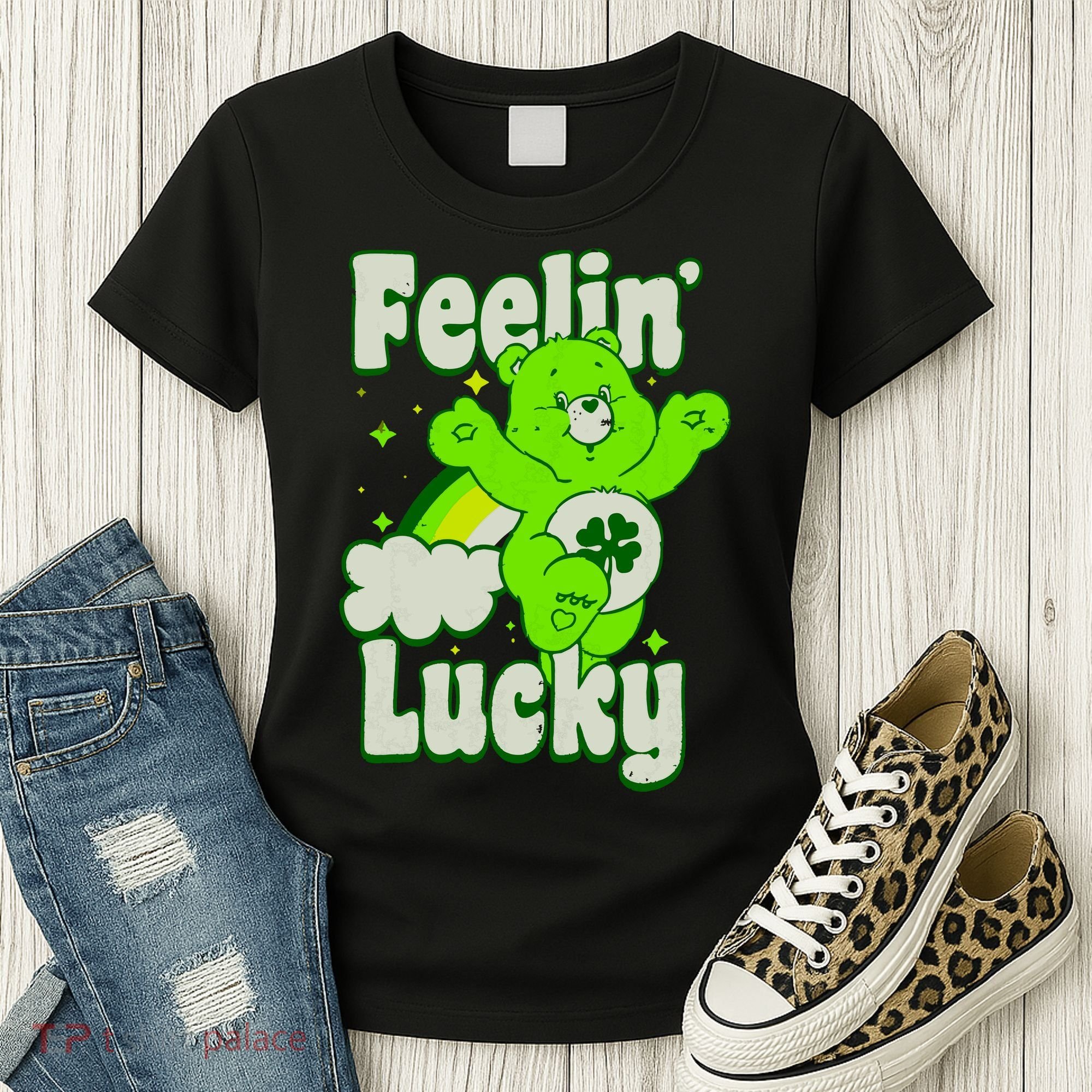 Bears Good Luck Bear Jumping Feelin Lucky Distressed Women's T-Shirt