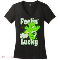 Bears Good Luck Bear Jumping Feelin Lucky Distressed Women's V-Neck T-Shirt thumb 0