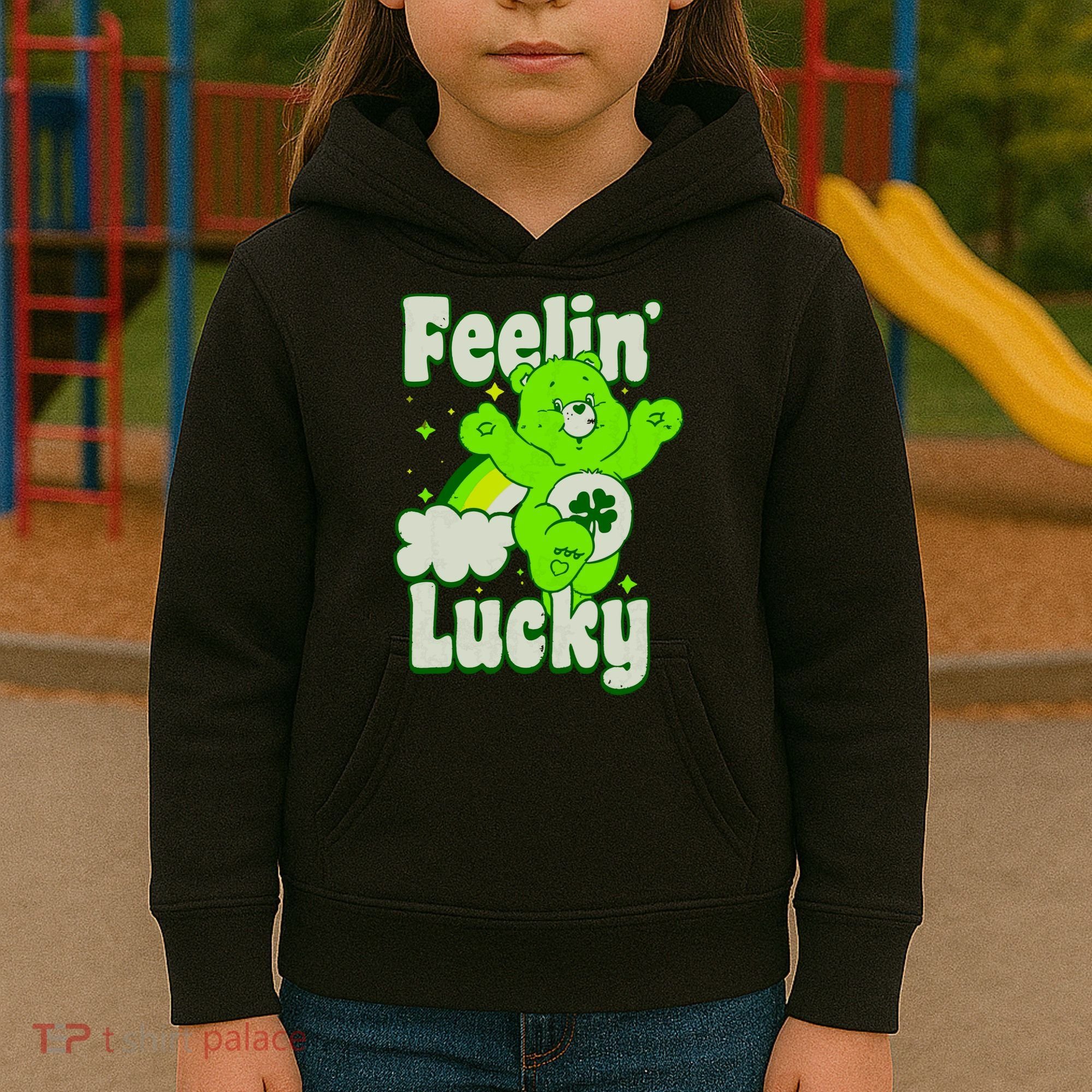 Bears Good Luck Bear Jumping Feelin Lucky Distressed Kids Hoodie
