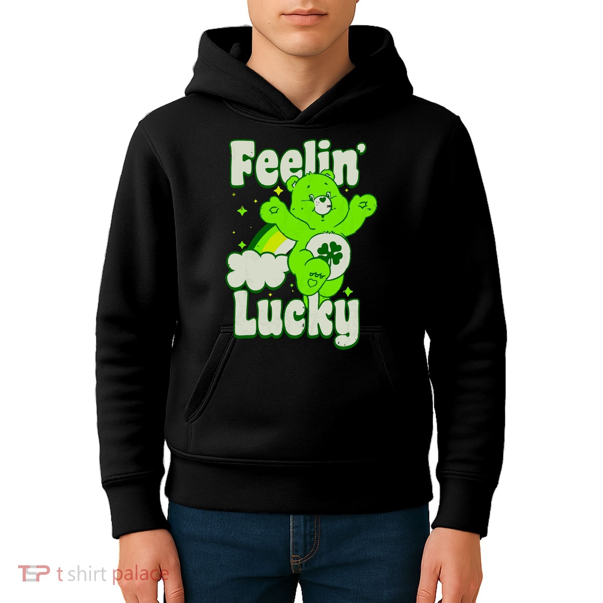 Bears Good Luck Bear Jumping Feelin Lucky Distressed Kids Hoodie