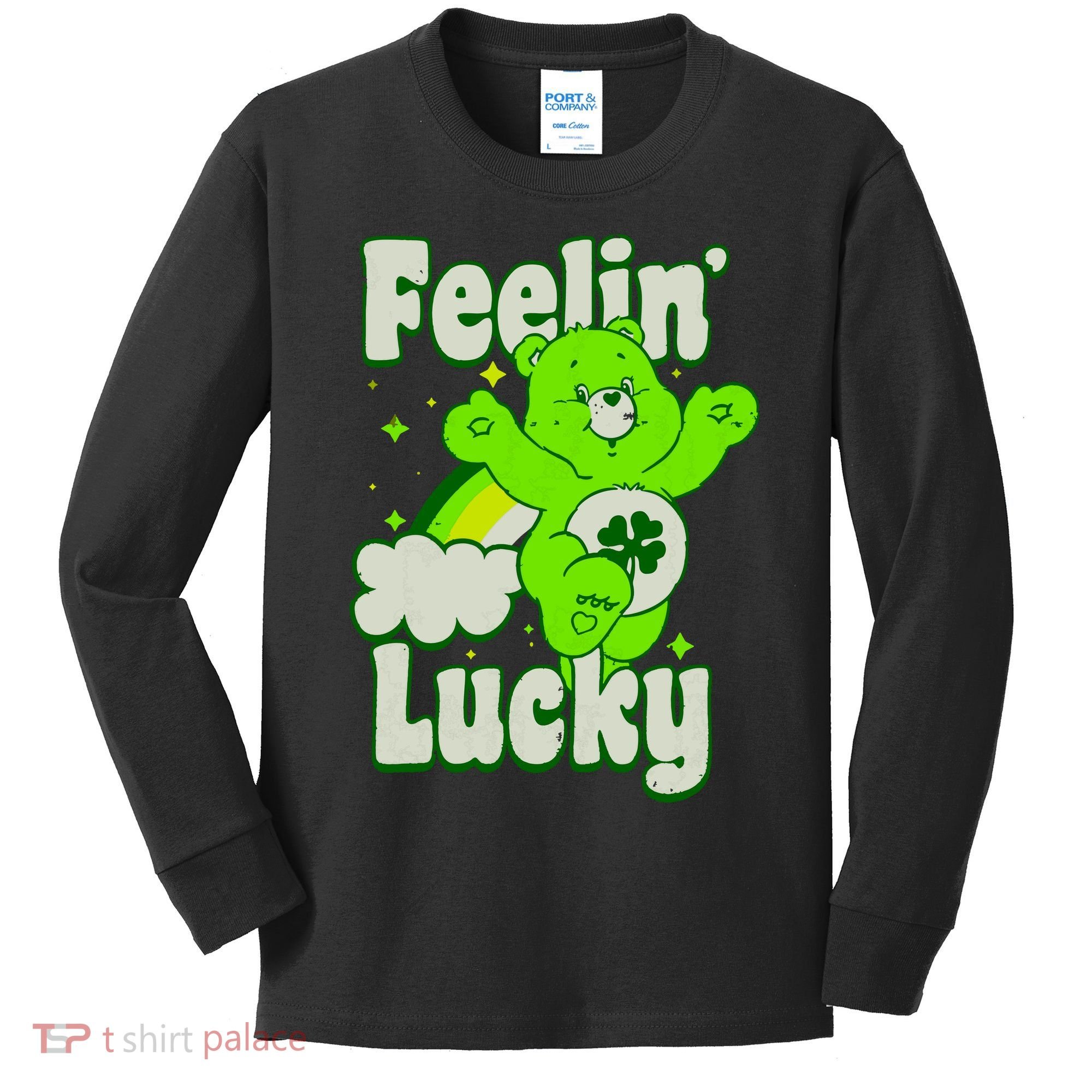 Bears Good Luck Bear Jumping Feelin Lucky Distressed Kids Long Sleeve Shirt