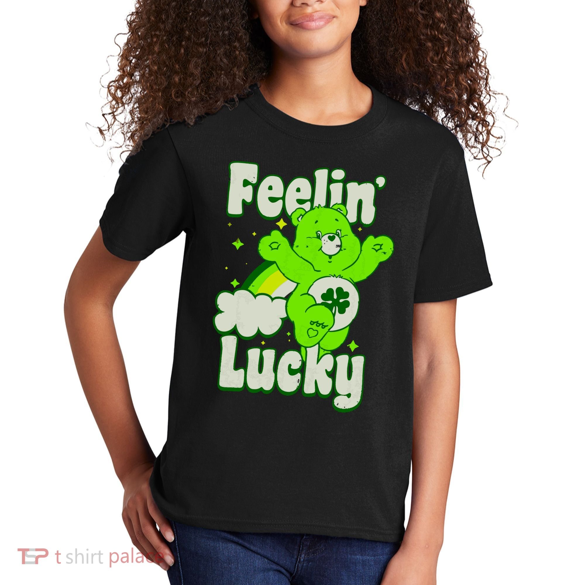 Bears Good Luck Bear Jumping Feelin Lucky Distressed Kids T-Shirt