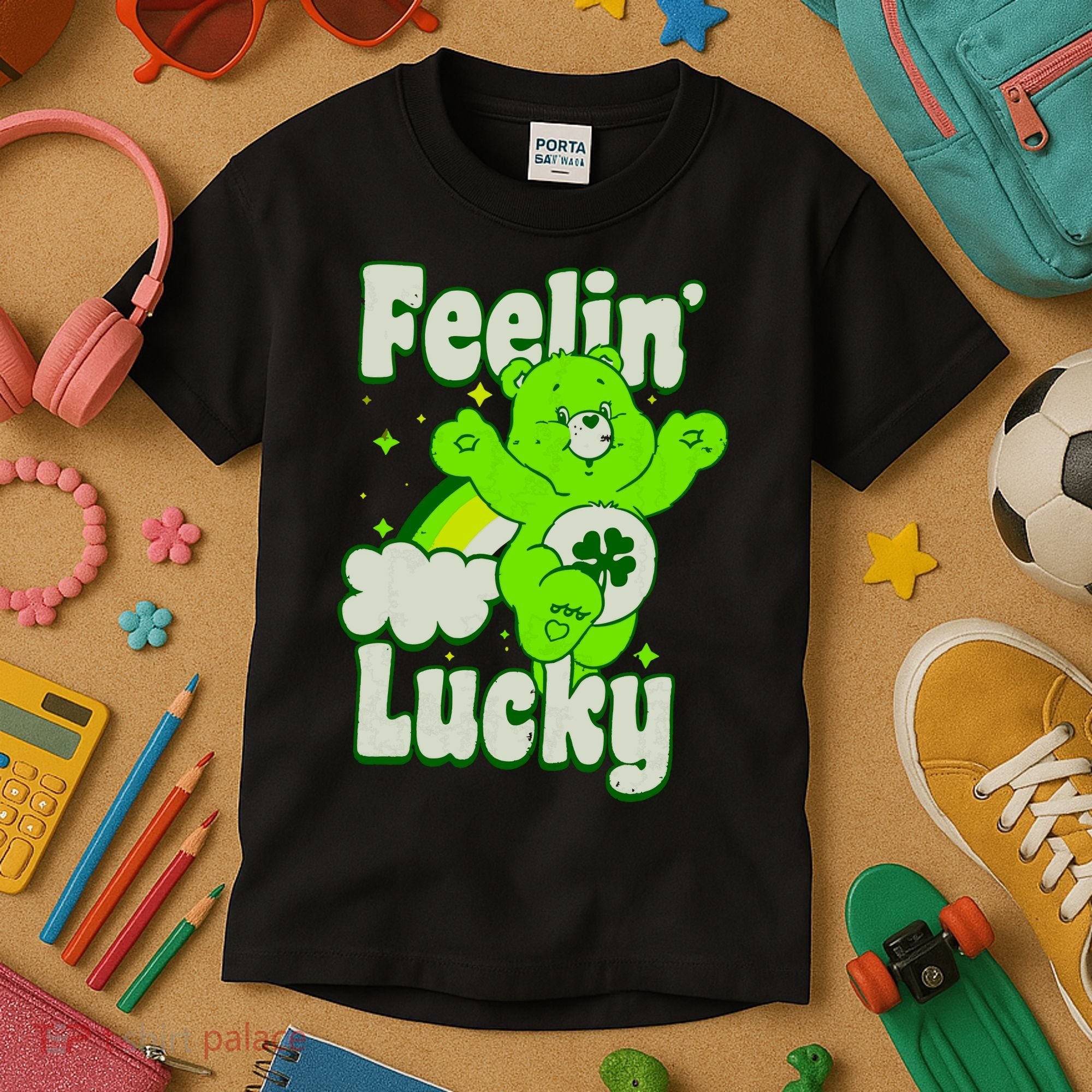Bears Good Luck Bear Jumping Feelin Lucky Distressed Kids T-Shirt