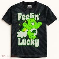 Bears Good Luck Bear Jumping Feelin Lucky Distressed Kids Tie-Dye T-Shirt thumb 0