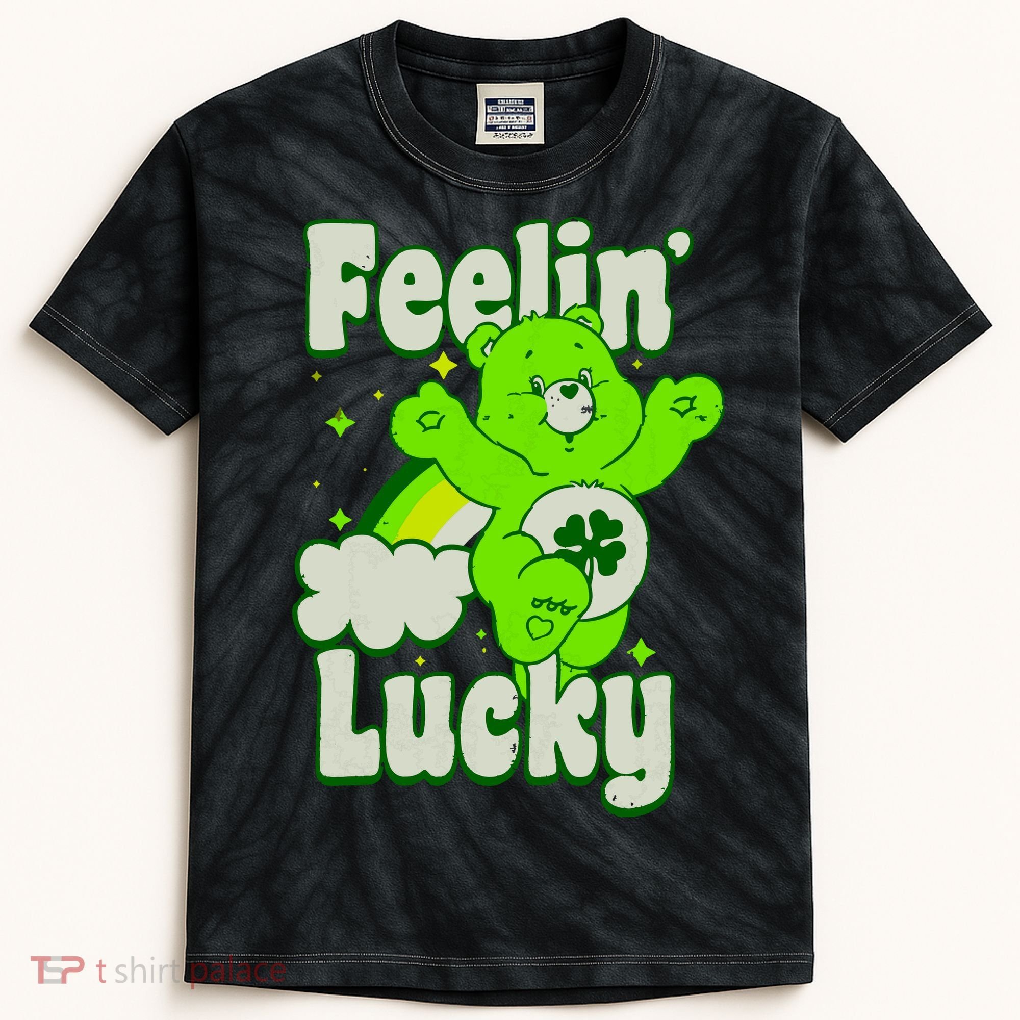 Bears Good Luck Bear Jumping Feelin Lucky Distressed Kids Tie-Dye T-Shirt