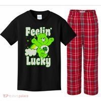 Bears Good Luck Bear Jumping Feelin Lucky Distressed Kids Plaid Pajama Set thumb 0