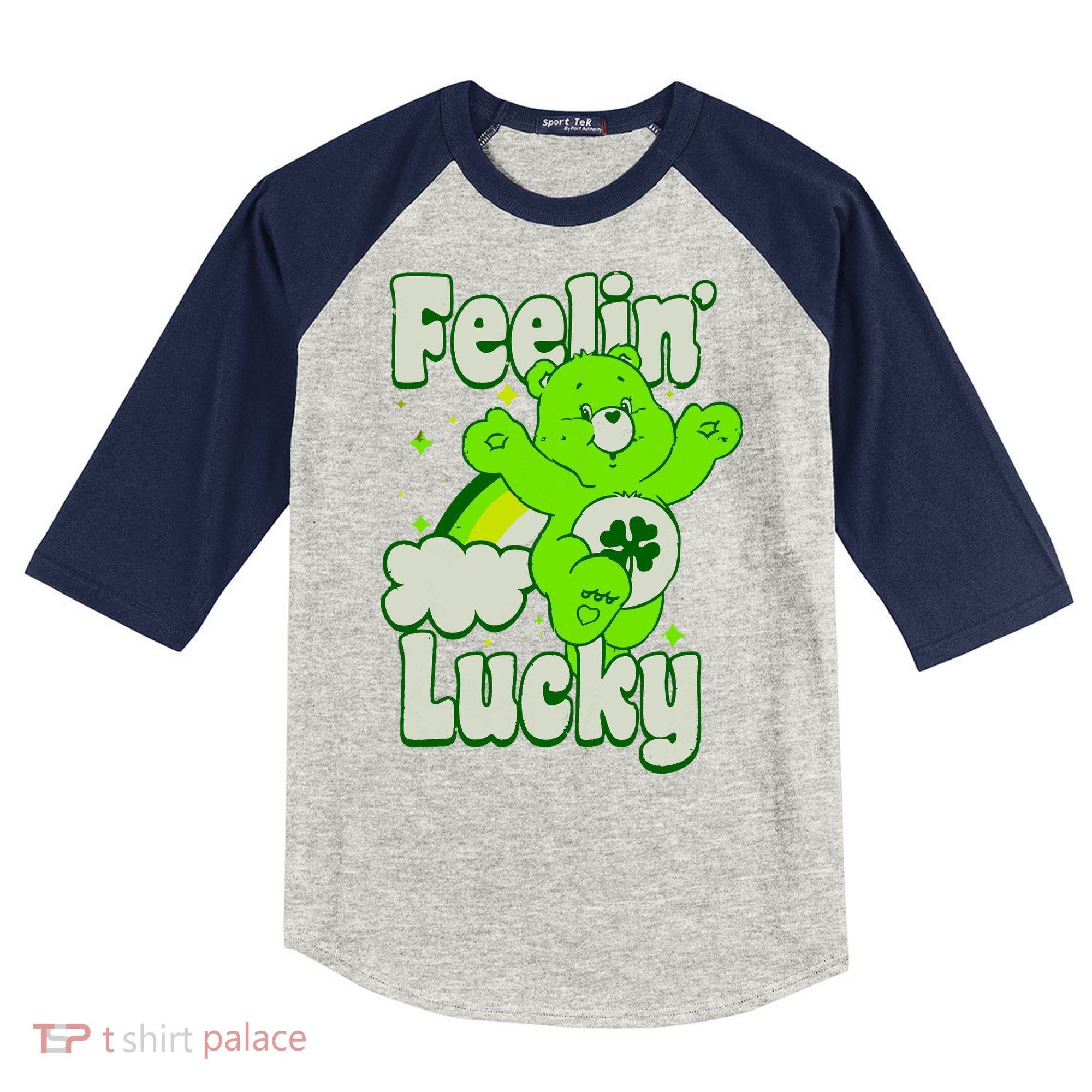 Bears Good Luck Bear Jumping Feelin Lucky Distressed Kids Colorblock Raglan Jersey