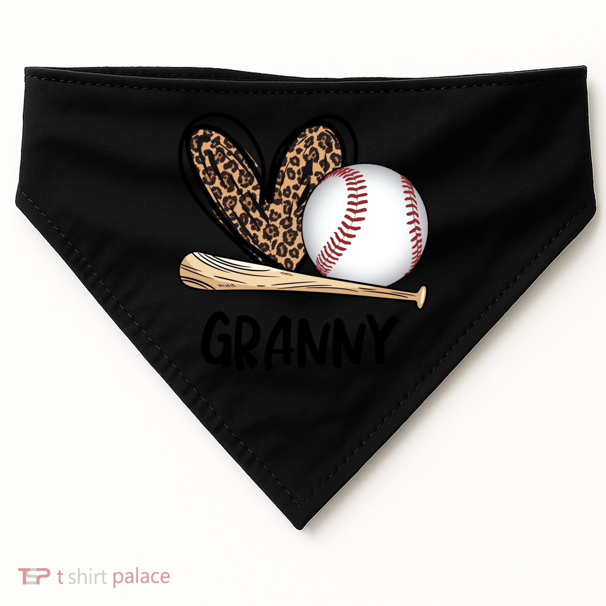 Baseball Granny Leopard Heart Baseball Lover Great Gift USA-Made Doggie Bandana