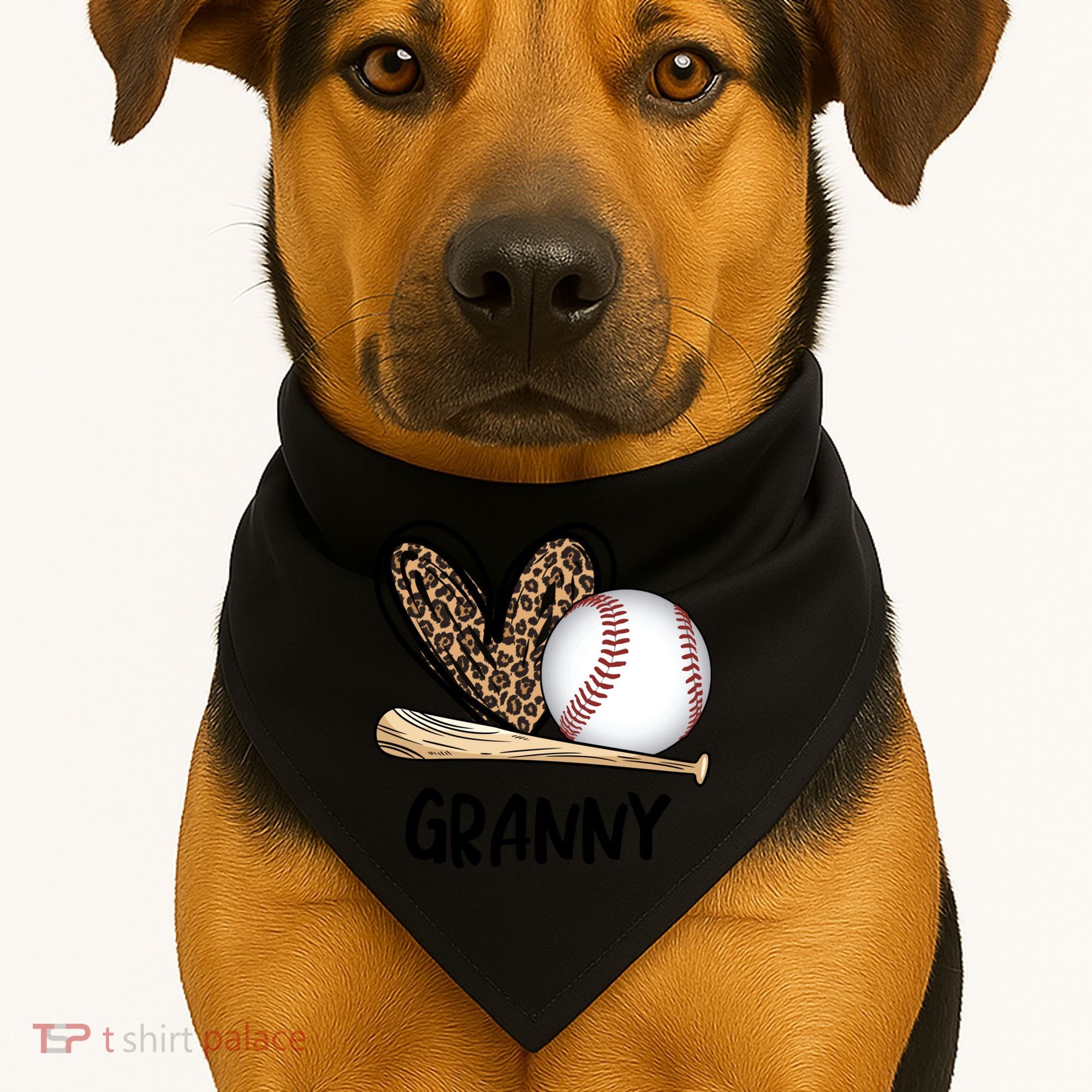 Baseball Granny Leopard Heart Baseball Lover Great Gift USA-Made Doggie Bandana