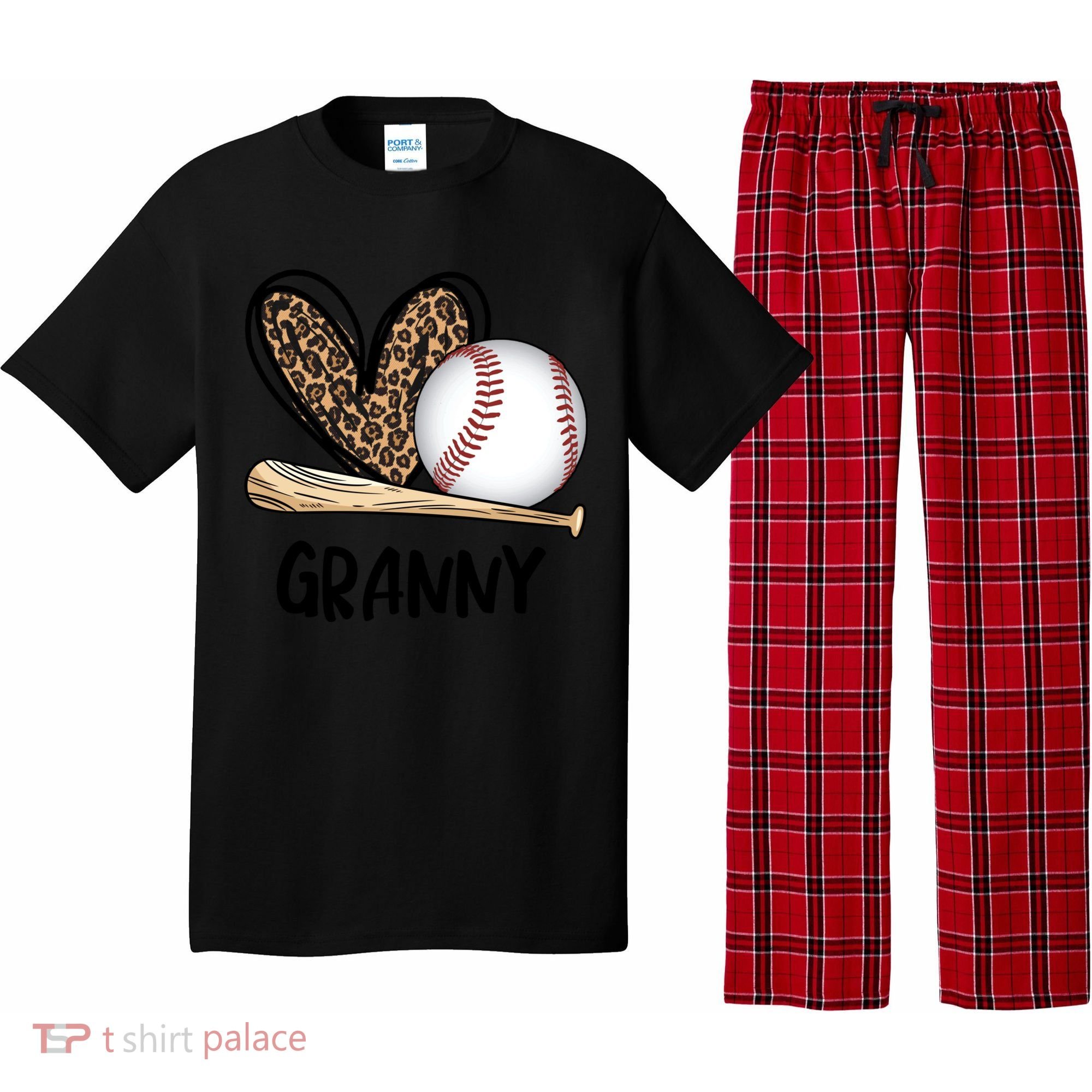 Baseball Granny Leopard Heart Baseball Lover Great Gift Pajama Set