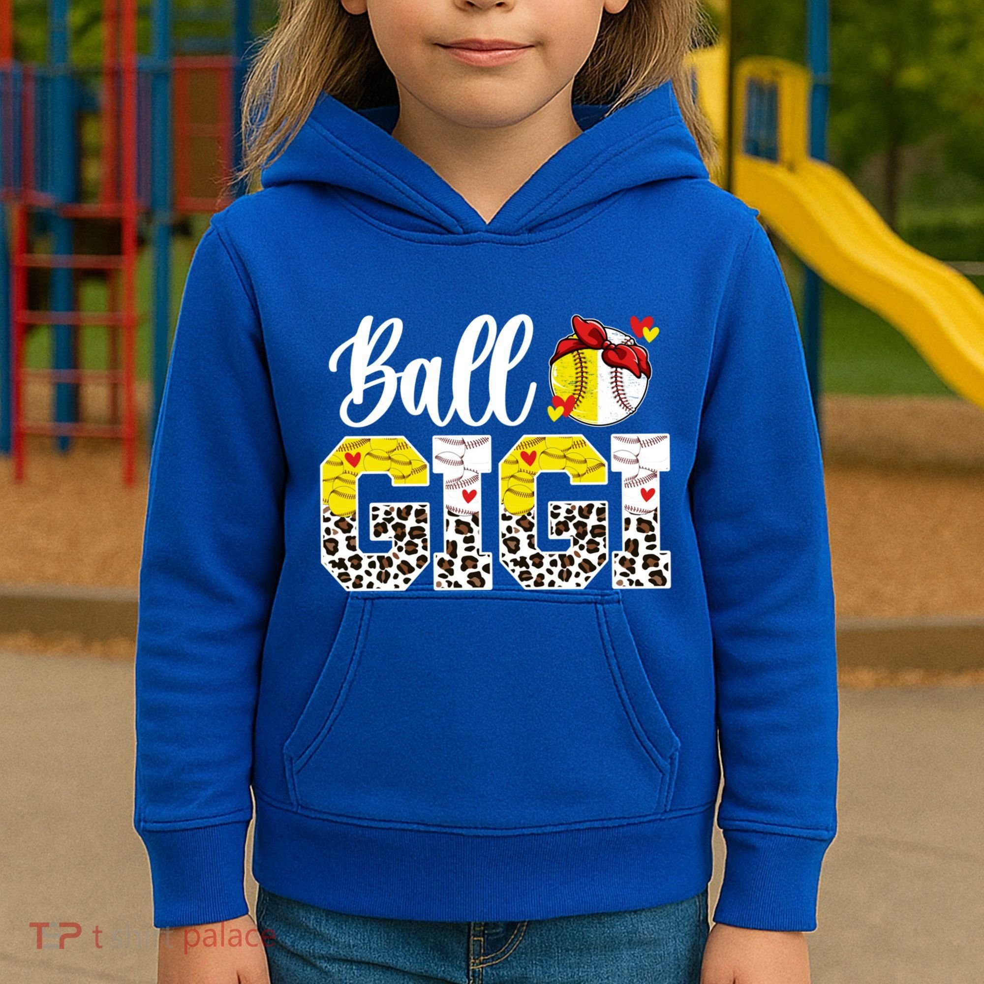 Ball Gigi Leopard Baseball Softball Gigi Grandma Great Gift Kids Hoodie