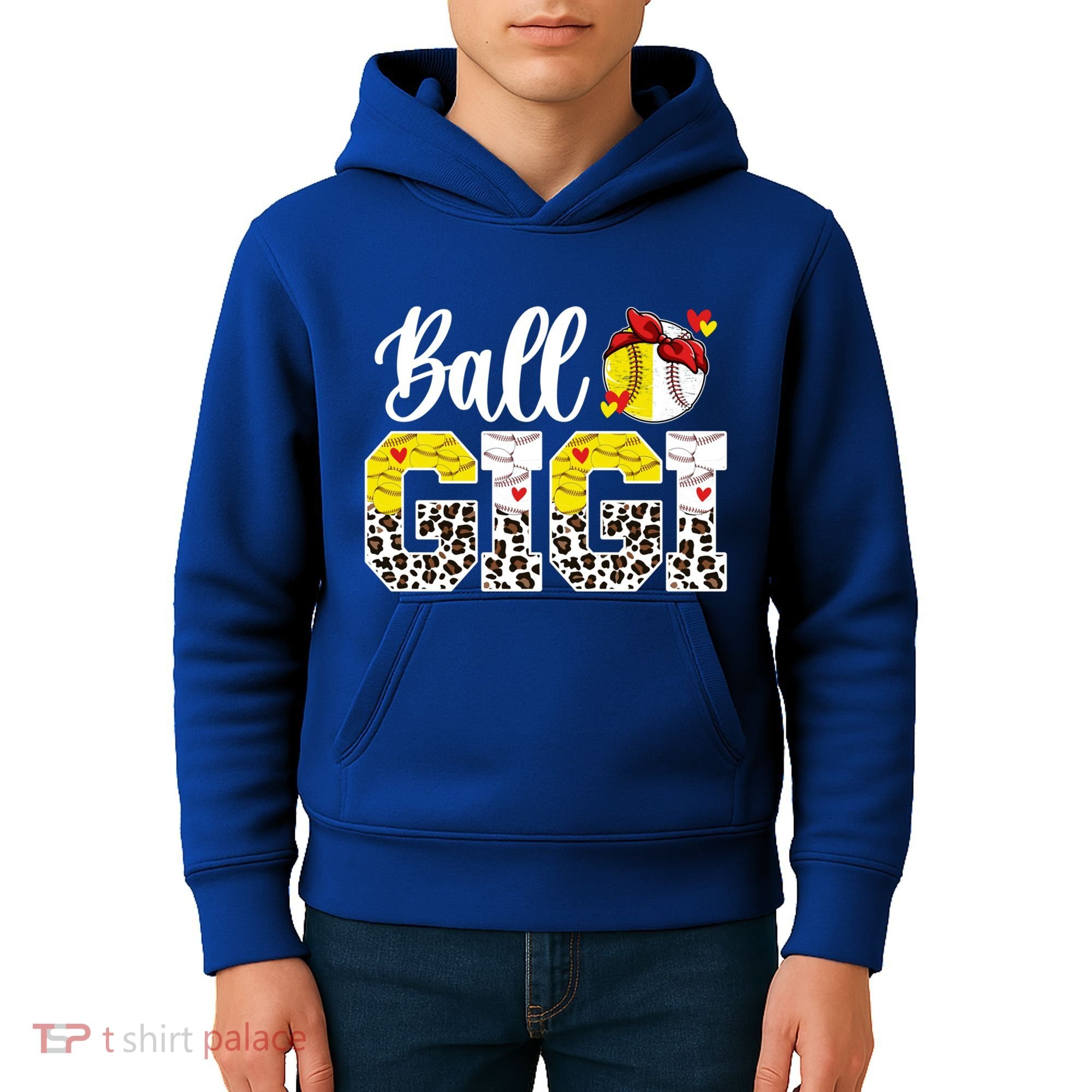 Ball Gigi Leopard Baseball Softball Gigi Grandma Great Gift Kids Hoodie