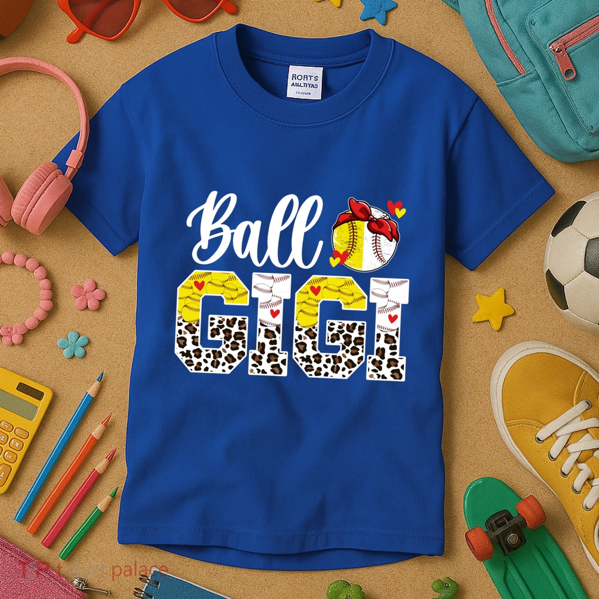 Ball Gigi Leopard Baseball Softball Gigi Grandma Great Gift Kids T-Shirt