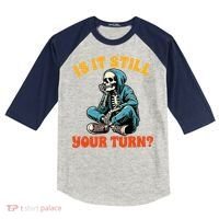 Board Game Lover Skeleton Game Night Is It Still Your Turn Kids Colorblock Raglan Jersey thumb 0