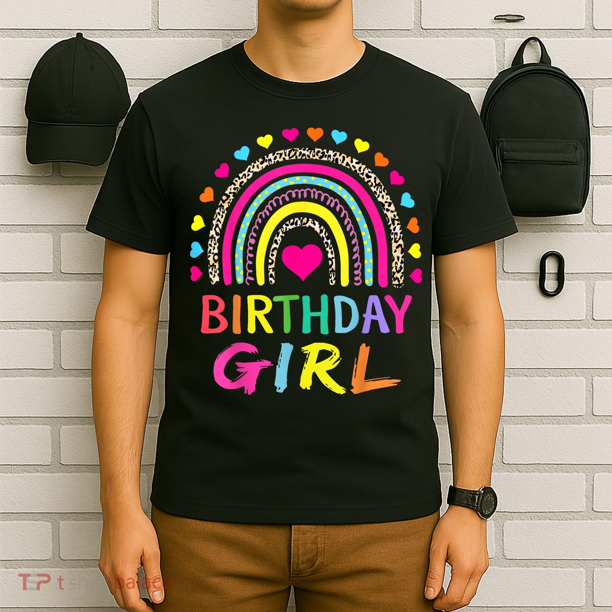 Birthday Girl Leopard Rainbow Birthday Party Family T-Shirt