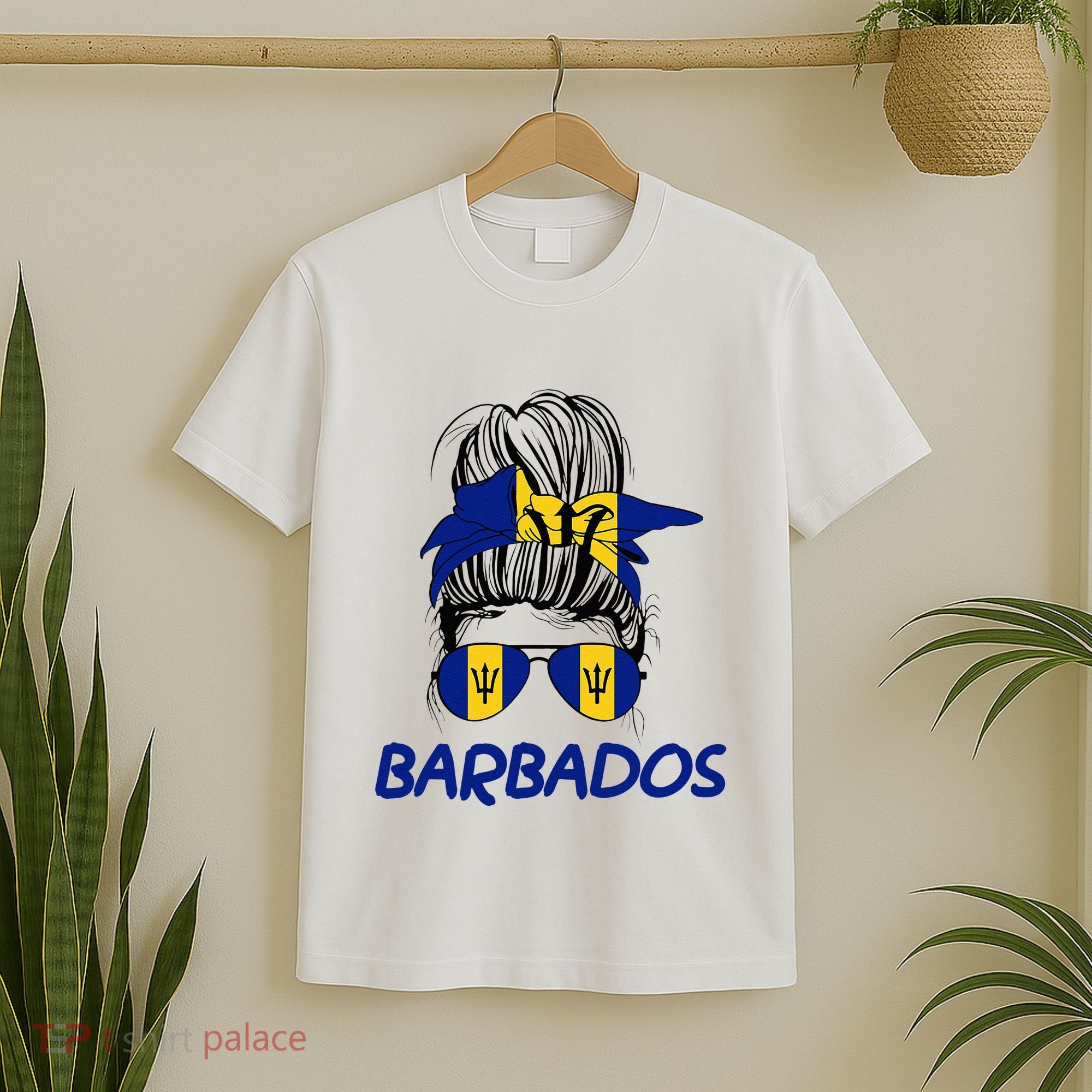 Barbados Girl Messy Bun Barbados Flag Barbadian Women T-Shirt