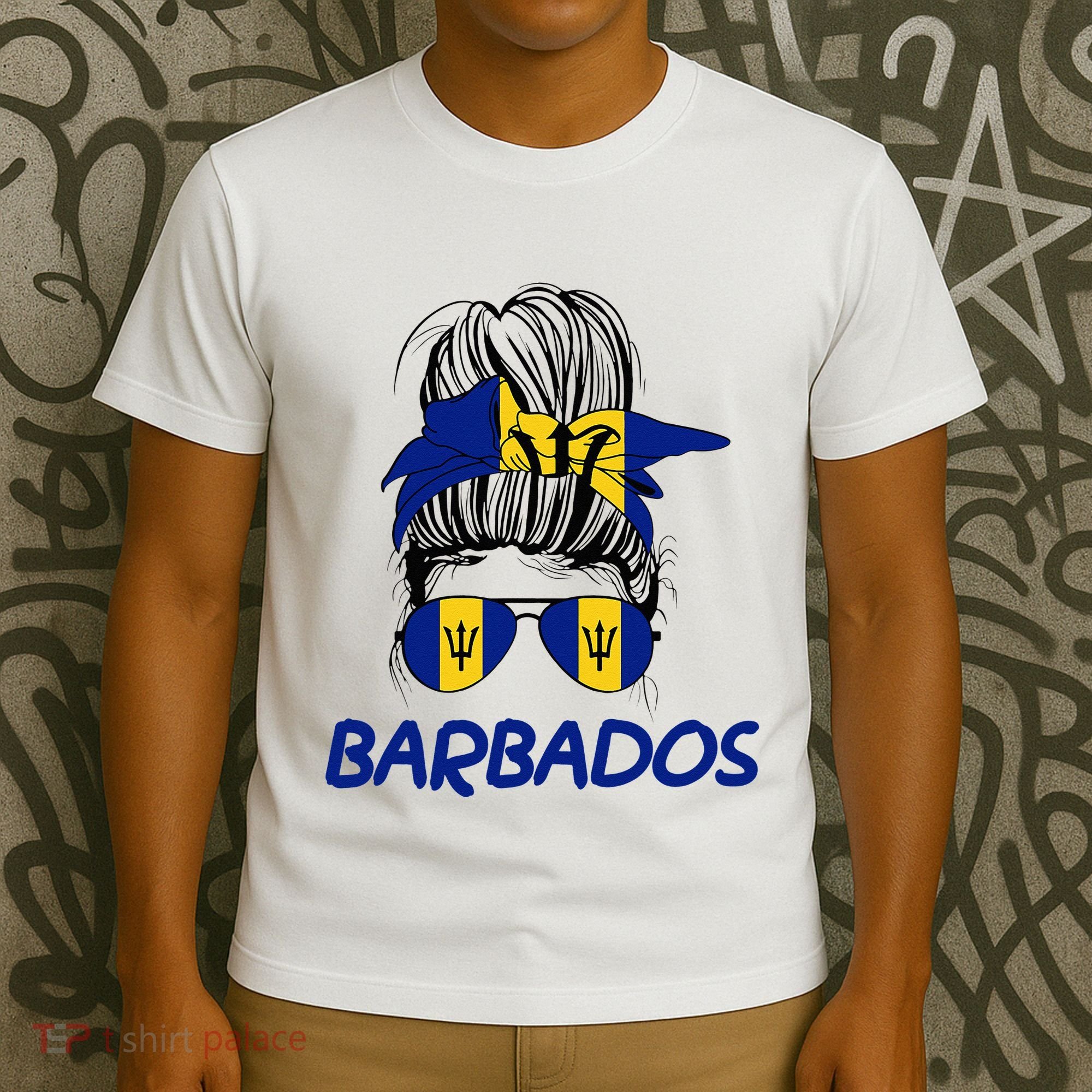Barbados Girl Messy Bun Barbados Flag Barbadian Women T-Shirt