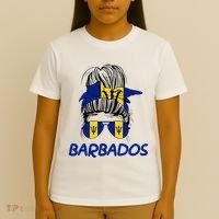Barbados Girl Messy Bun Barbados Flag Barbadian Women T-Shirt thumb 4