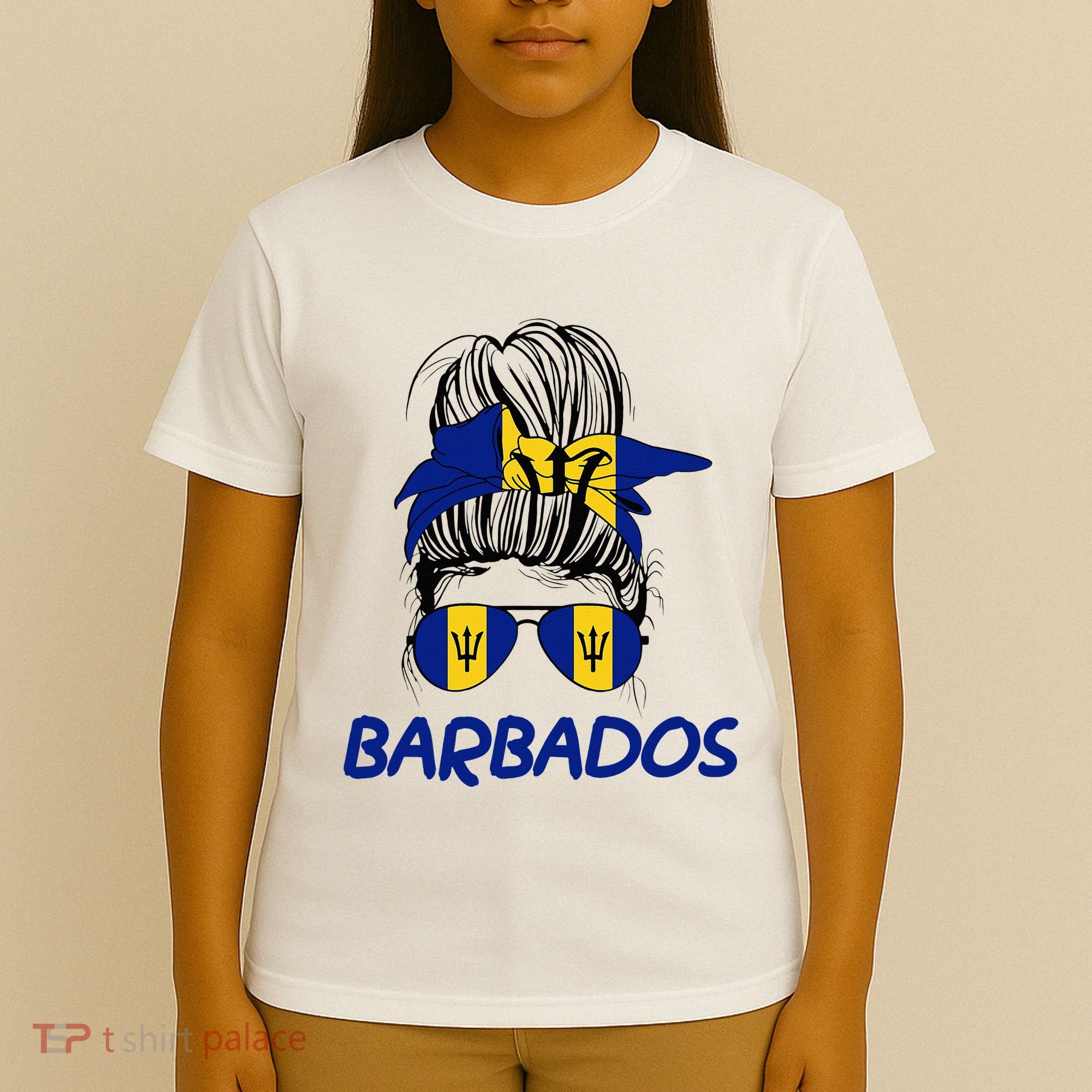Barbados Girl Messy Bun Barbados Flag Barbadian Women T-Shirt