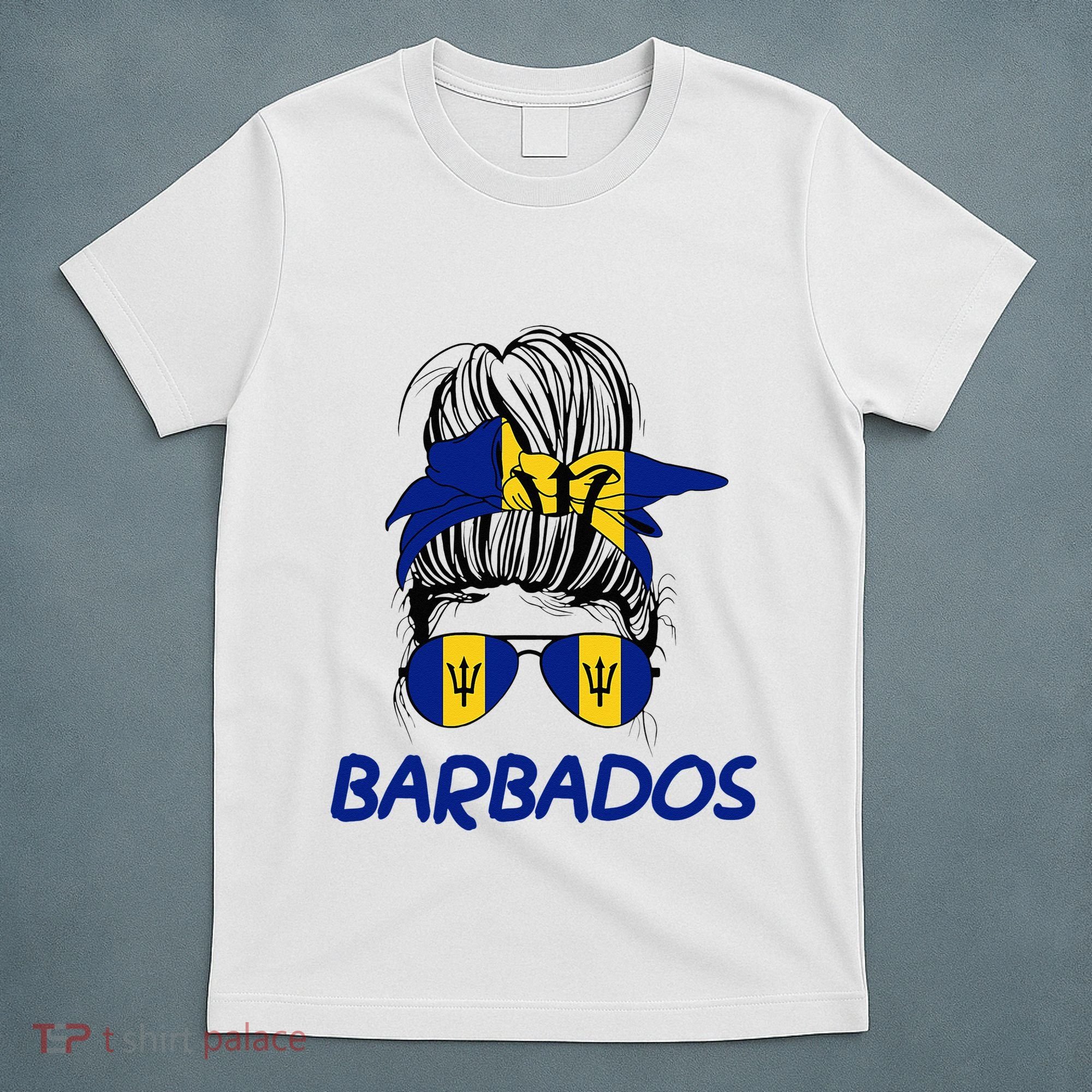 Barbados Girl Messy Bun Barbados Flag Barbadian Women T-Shirt