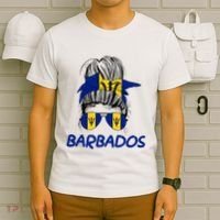 Barbados Girl Messy Bun Barbados Flag Barbadian Women T-Shirt thumb 6
