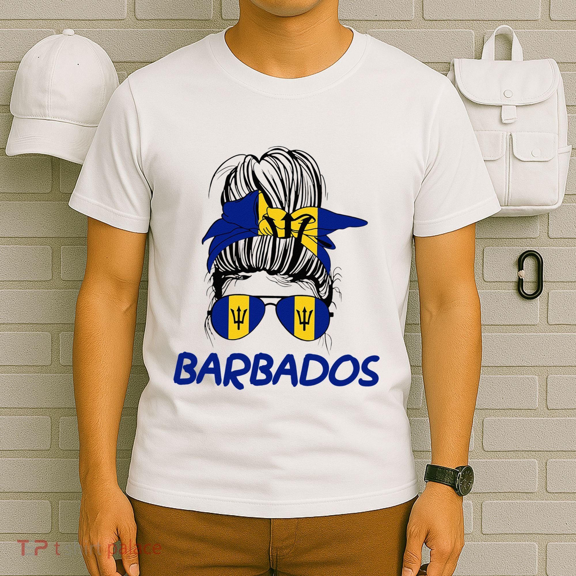 Barbados Girl Messy Bun Barbados Flag Barbadian Women T-Shirt