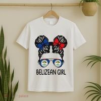 Belizean Girl Messy Hair Belize Pride Patriotic T-Shirt thumb 2