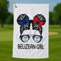 Belizean Girl Messy Hair Belize Pride Patriotic Golf Towel thumb 1