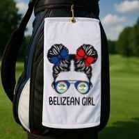 Belizean Girl Messy Hair Belize Pride Patriotic Golf Towel thumb 2