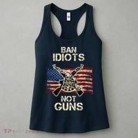 Ban Guns Not Idiots Pro American Gun Rights Flag Women's Tank Top thumb 3