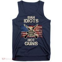 Ban Guns Not Idiots Pro American Gun Rights Flag Tank Top thumb 0