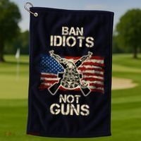 Ban Guns Not Idiots Pro American Gun Rights Flag Golf Towel thumb 1
