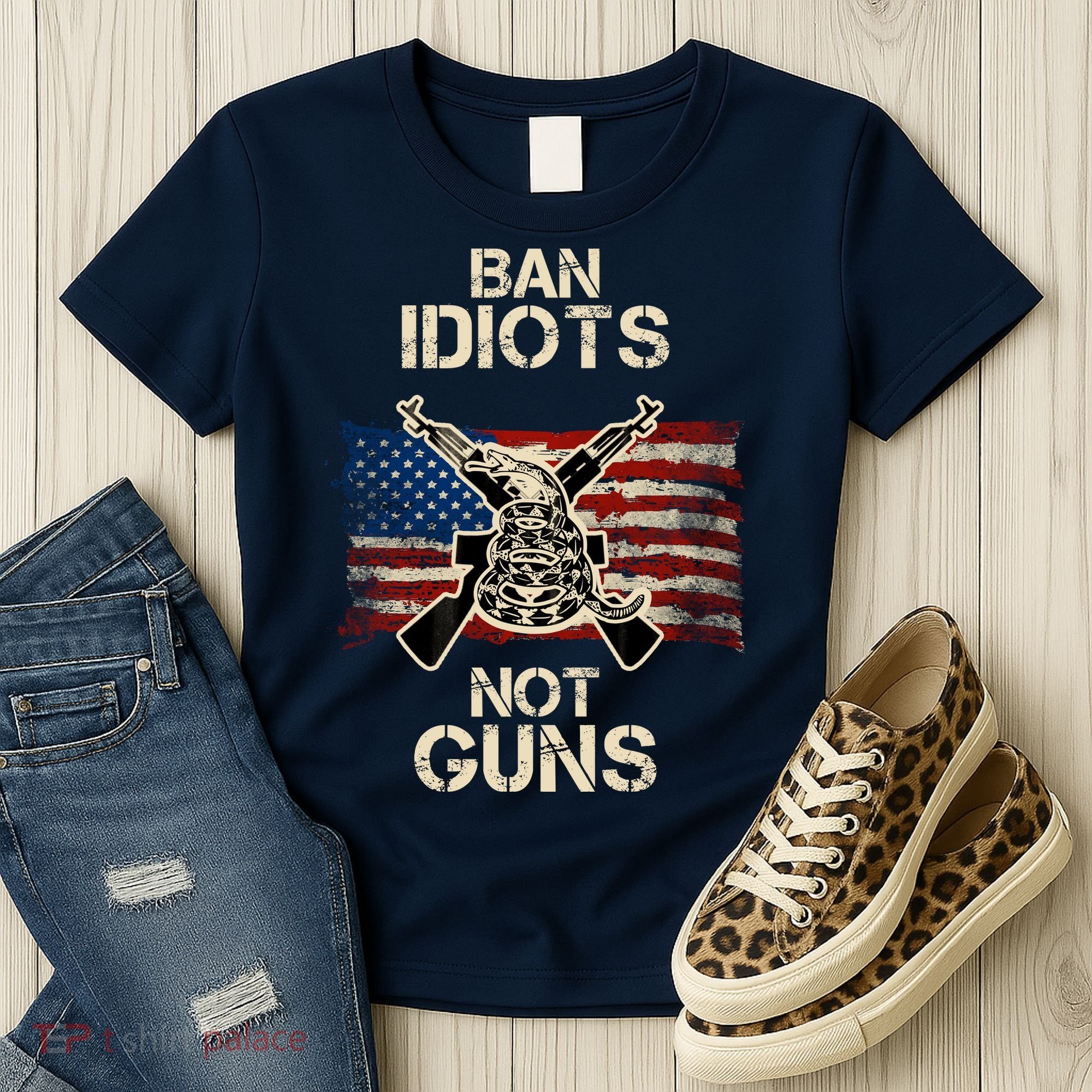 Ban Guns Not Idiots Pro American Gun Rights Flag Women's T-Shirt