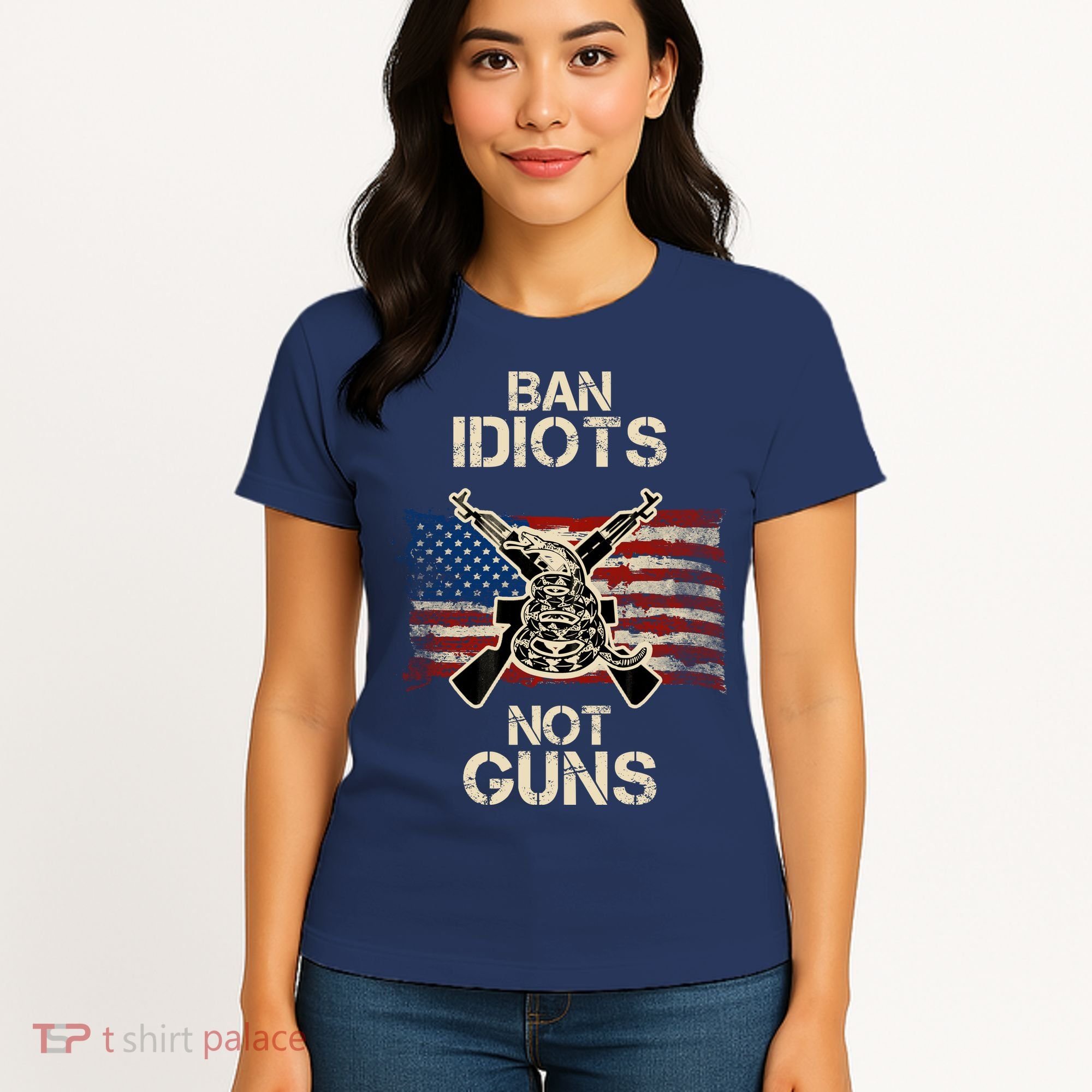 Ban Guns Not Idiots Pro American Gun Rights Flag Women's T-Shirt
