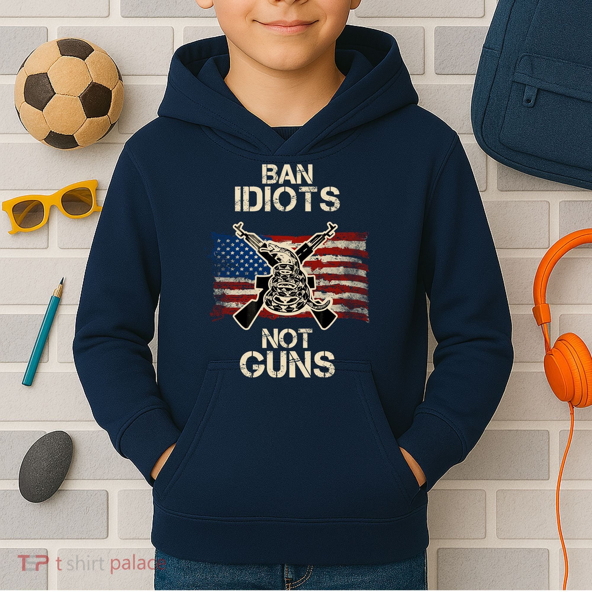 Ban Guns Not Idiots Pro American Gun Rights Flag Kids Hoodie