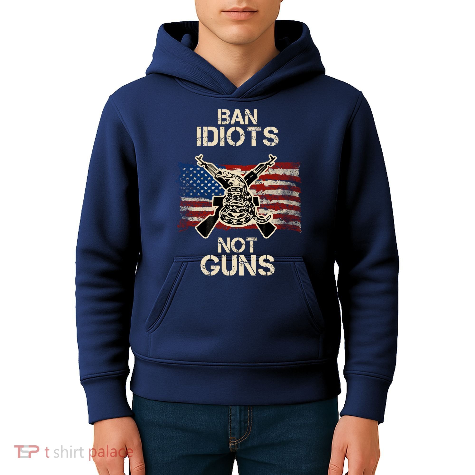 Ban Guns Not Idiots Pro American Gun Rights Flag Kids Hoodie