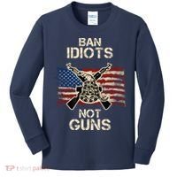 Ban Guns Not Idiots Pro American Gun Rights Flag Kids Long Sleeve Shirt thumb 0